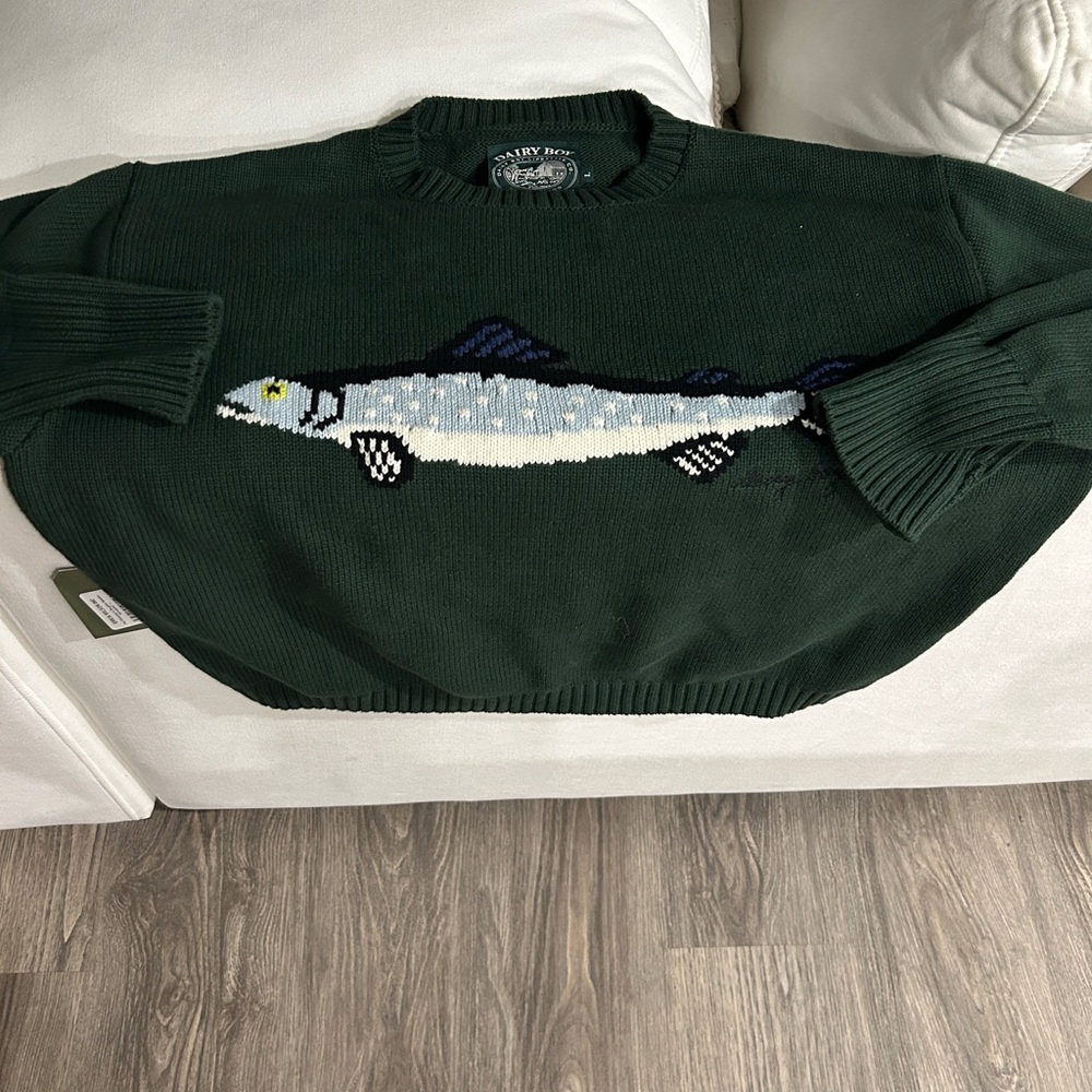 Dairy Boy Green Fish Sweater